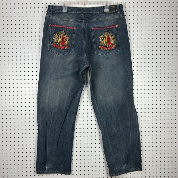 Beverly Hills Polo Club Baggy‎ Jeans 38x32 Y2K Wide Leg Skater Crest Crown Logo - Picture 1 of 8